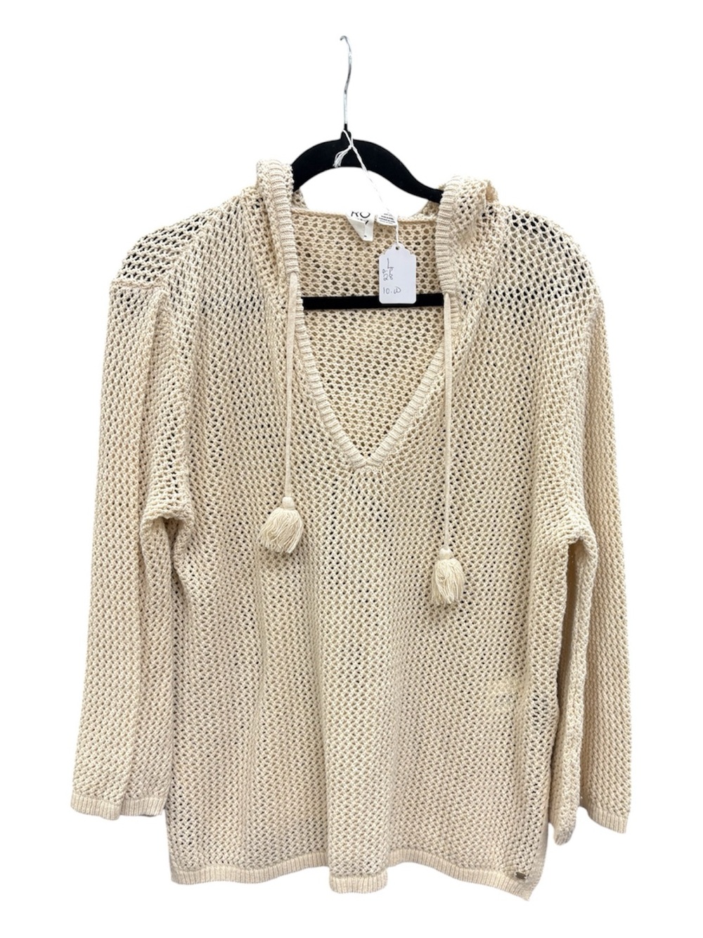 Roxy Cream Open-Knit Hooded Swim Coverup